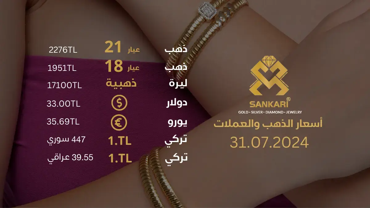 سعر الذهب في تركيا اليوم الاربعاء 31-07-2025