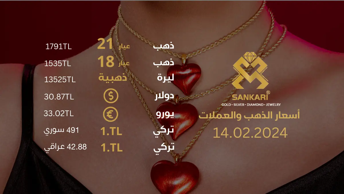 سعر غرام الذهب في تركيا الاربعاء 14-02-2024 - سعر الليرة التركية امام الدولار اليوم