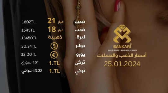 سعر غرام الذهب يوم الخميس 25-01-2024 - سعر الليرة التركية امام الدولار اليوم